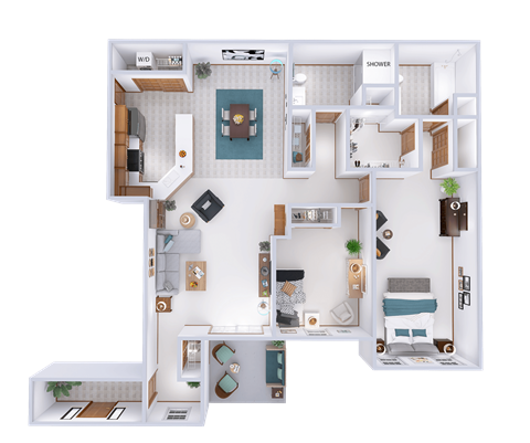 Floor plan for 2 beds, 2 baths, 1348 sqft
